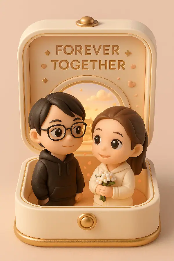 3D 情侣珠宝盒摆件 · @dotey 的来源效果图