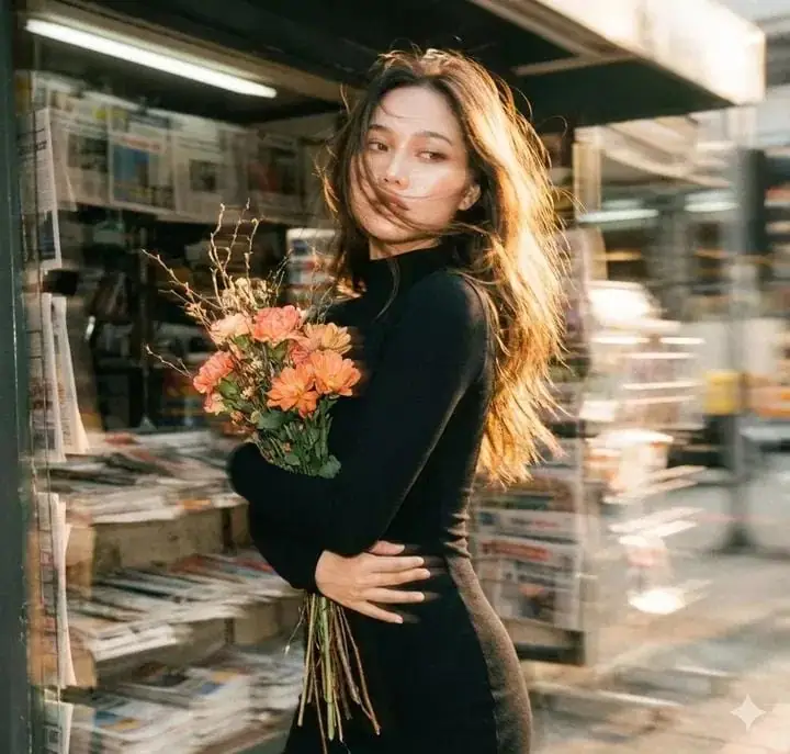 旧报亭旁捧花人物的胶片拖影 · @HustleXR 的来源效果图