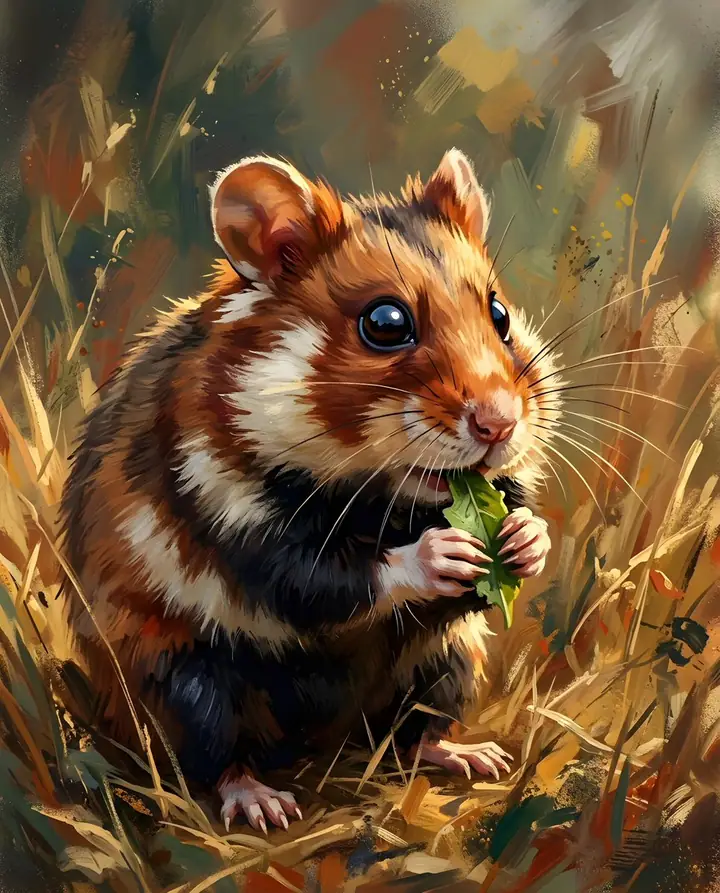 欧洲仓鼠的草丛近景插画 · Heather Green 的来源效果图