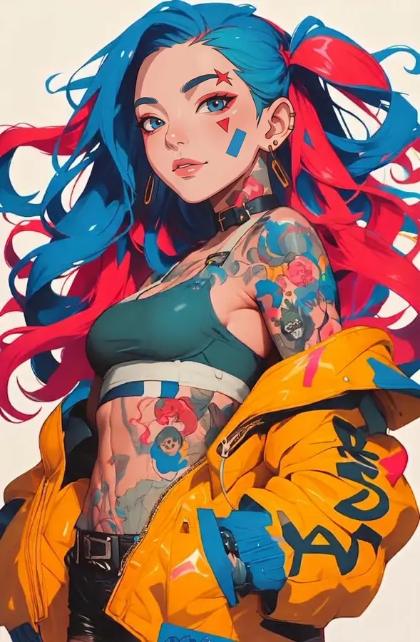 动漫朋克风格女性插画 · 𝑨𝒇𝒓𝒊𝒏 的来源效果图