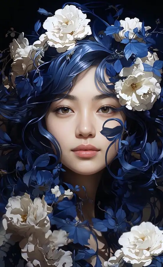 空灵女子花卉发饰肖像 · 𝑨𝒇𝒓𝒊𝒏 的来源效果图