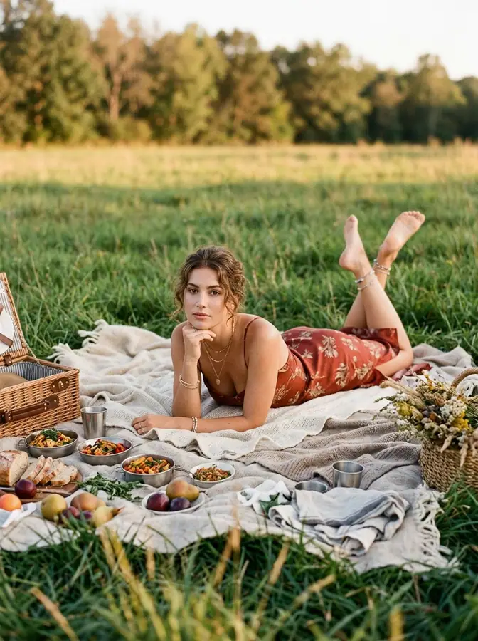 铁锈红丝绸连衣裙野餐主题大片 · dreamy digital arts 的来源效果图