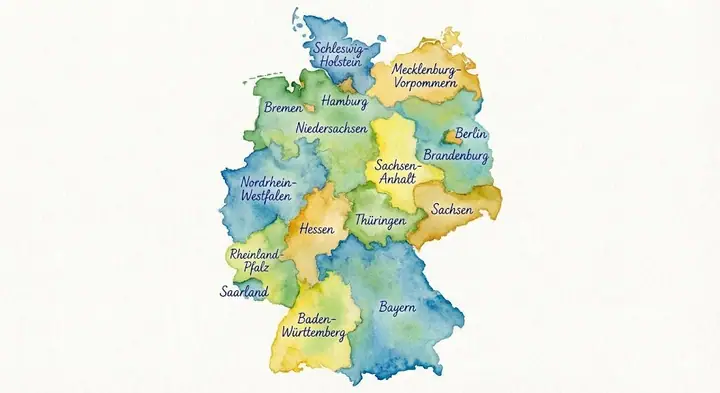 德国水彩地图，附带各州名称 · Florian Gallwitz 的来源效果图